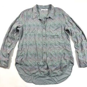 Billy T Chambray Abstract Print Shirt Button Front